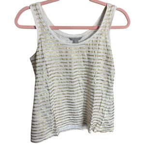 Pure Collection 100% linen white gold striped tank top scoop neck size 6